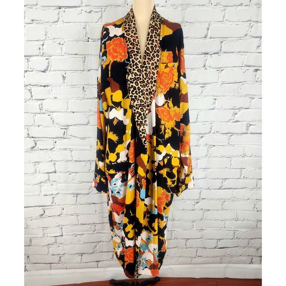 Free People Wild Nights Duster Womens M kimono floral cheetah Dopamine - Picture 2 of 10